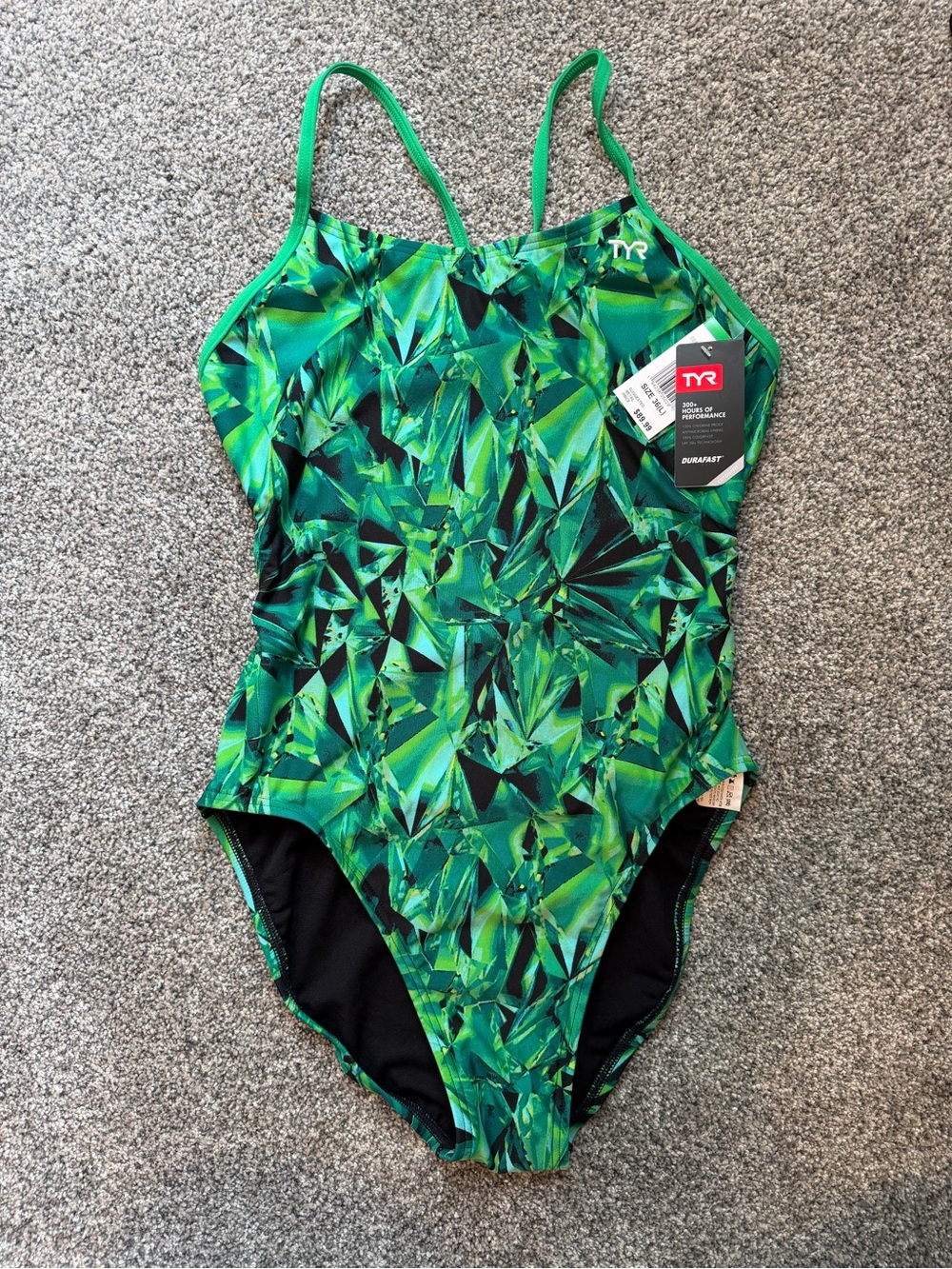 TYR Green Geometric Performance One-Piece Swimsuit
